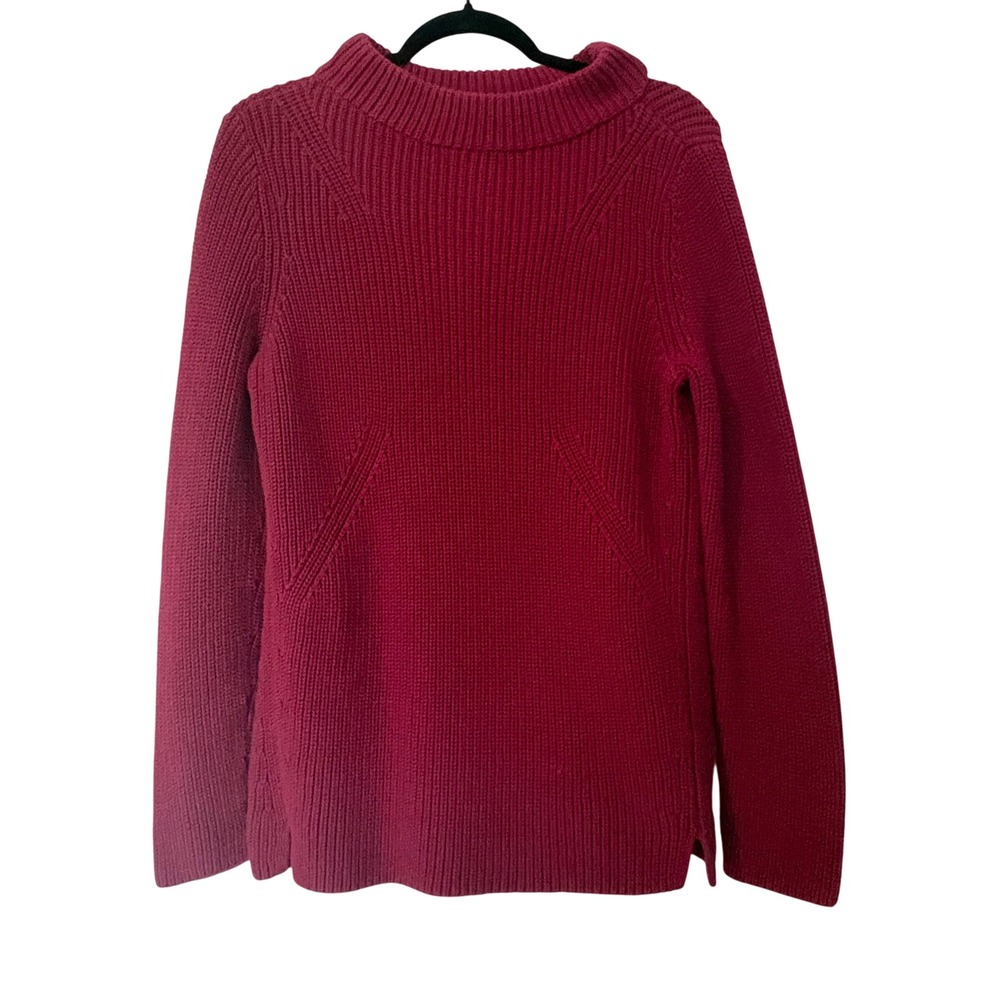 Talbots Cotton Shaker Stitch Mock Neck Burgundy Sweater Womens Large